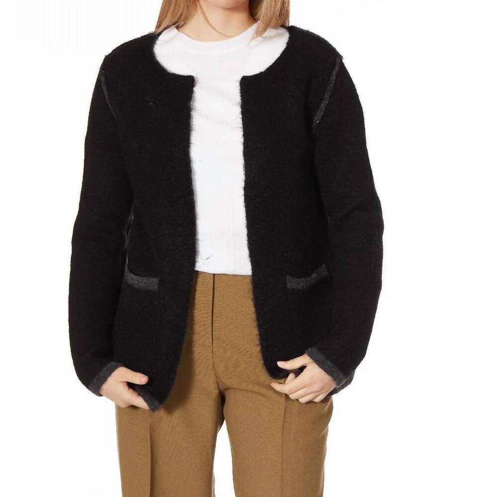 NEW THEO THE LABEL collarless sweater blazer in black